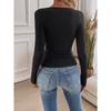 Women's Y2K Temperament Threaded Button Lace U Neck Knit Long Sleeve Top