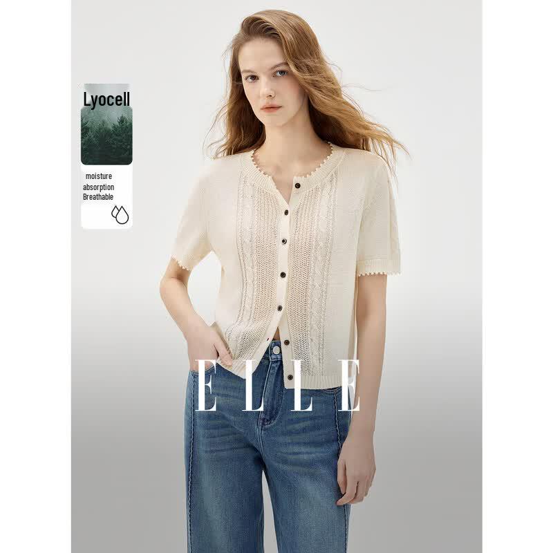 ELLE Women s Tencel Twisted Knit Cardigan L