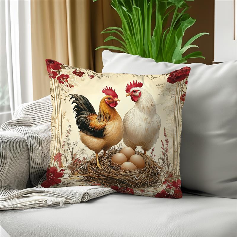 Retro Farmhouse Rooster Cushion Covers 18X18Inch Couch Throw Pillow Case For Car Pillowcase Living Room Christmas Decoration