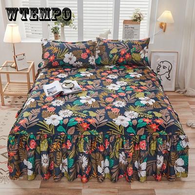 European Elegant Ruffle Bed Skirt Solid Color Bed Skirt Thicken Soft Smooth King Queen Bedspread with Pillowcase Bedroom