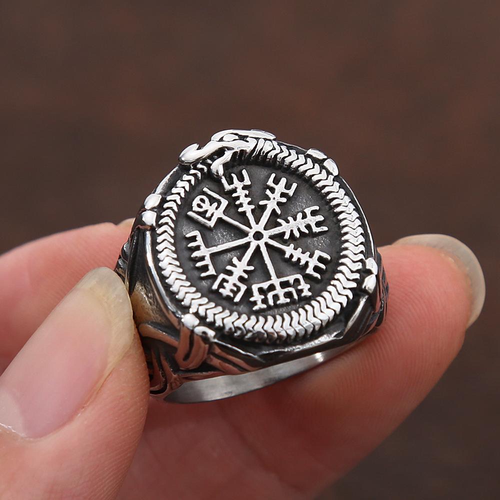 Viking Compass Ring For Men Norse Rune Stainless Steel Biker Jewelry Punk Fashion Gift Ring Size 7-13