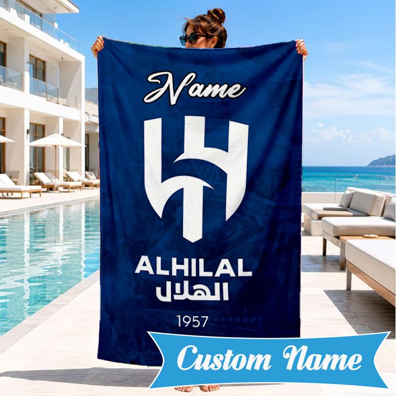 Custom Name Hilal FC Crest Beach Towel Microfiber Beach Towel, Lightweight and Quick-Dry, for Summer Travel, Swimming Pool Gift