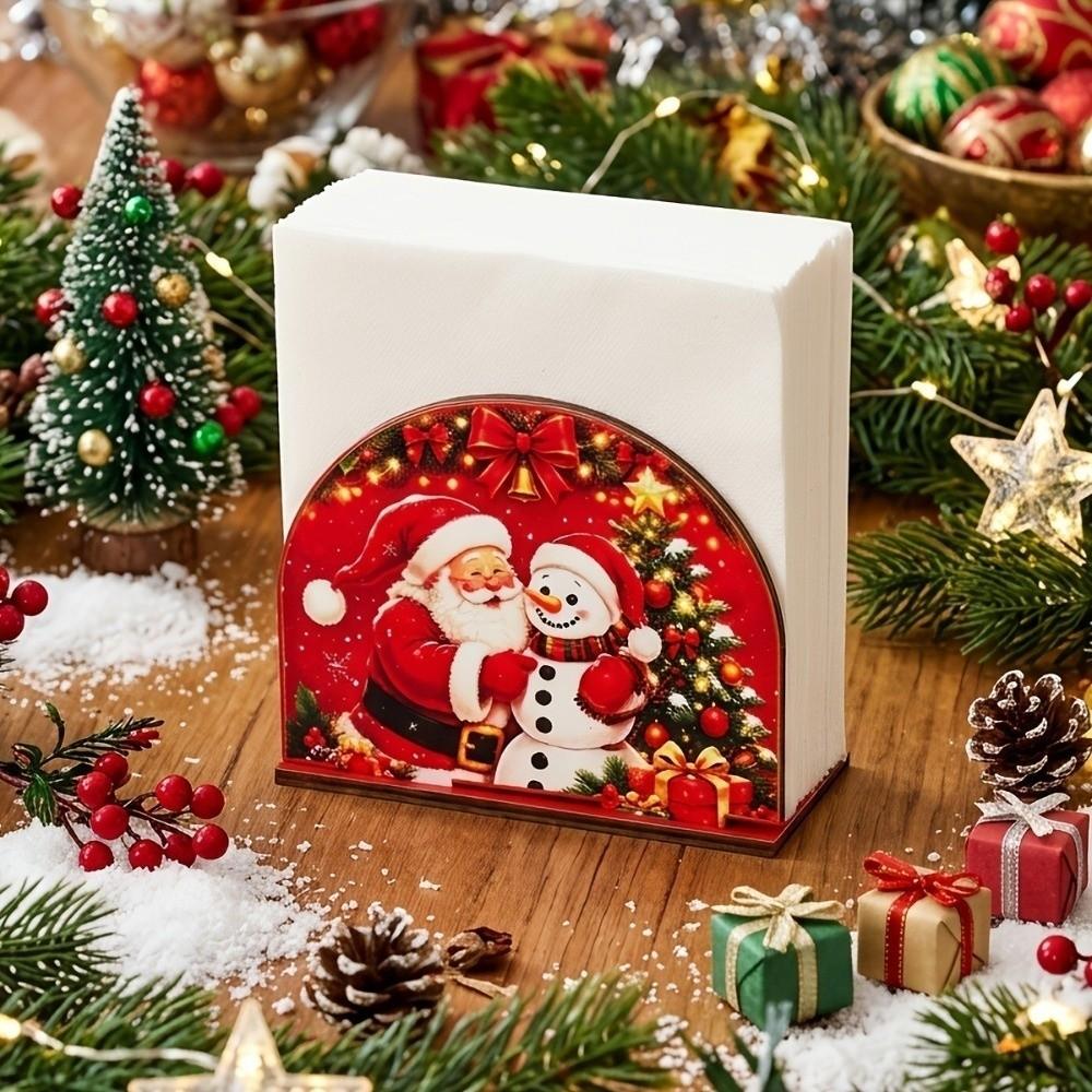 2D Flat Peeking Santa Napkin Holder Thick Tissue Storage Holder Home Kitchen