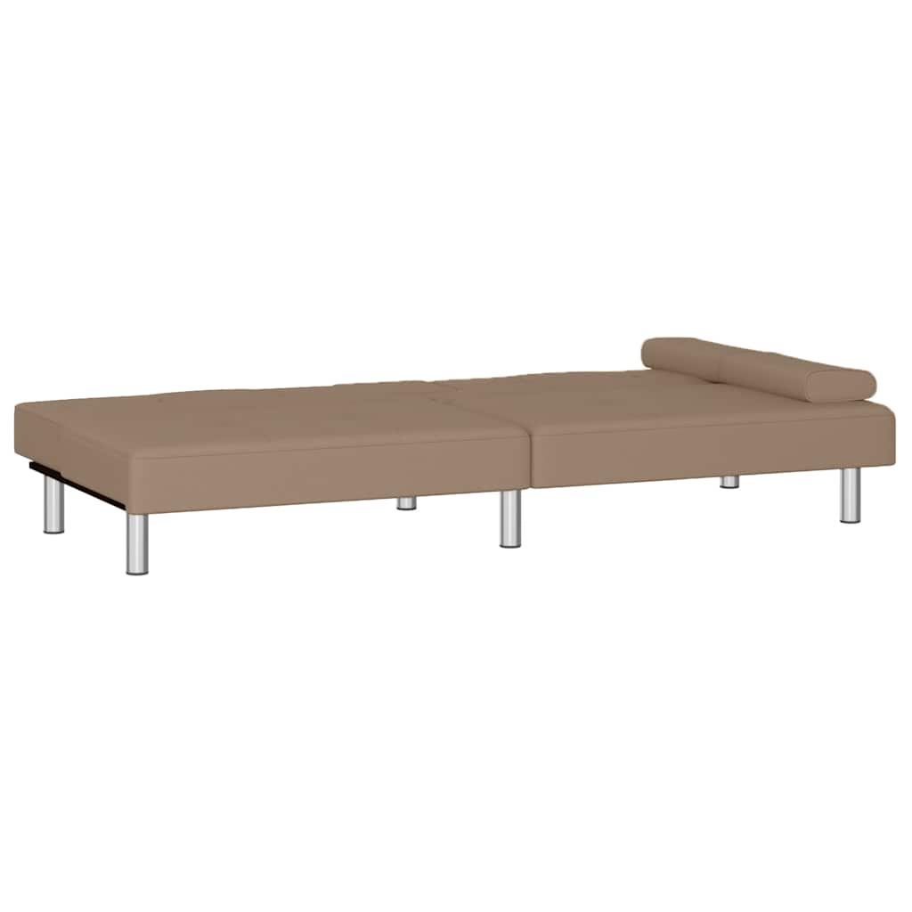 Sofa Bed with Drink Holders Cappuccino Faux Leather