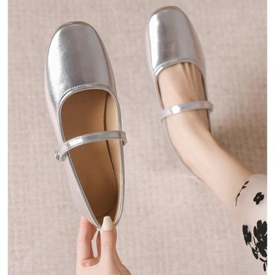 Spring New Round Toe Women Mary Jane Flat Shoes Shallow Ladies Casual Ballet Shoes Soft Sole Eelgant Leather Shoes Zapatos Mujer