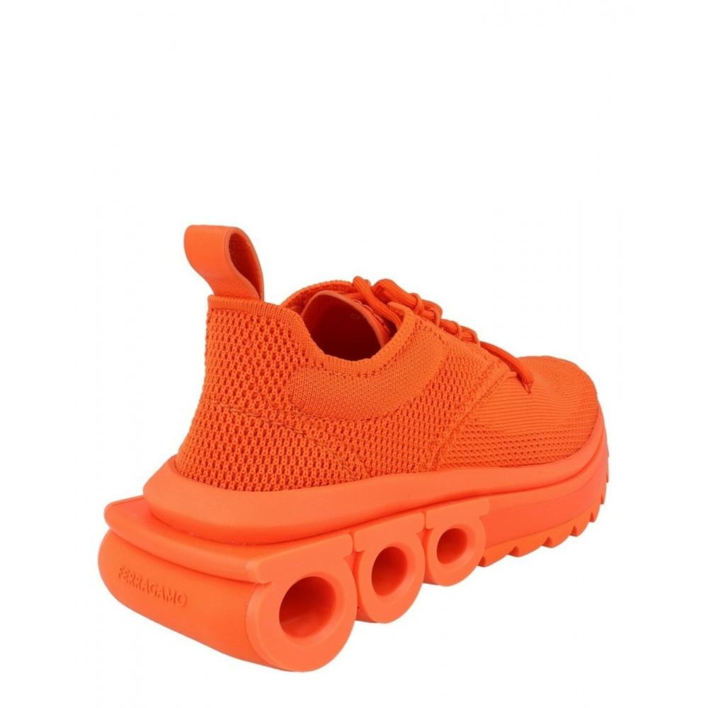 Salvatore Ferragamo Nima Knit Low Top Sneakers Orange