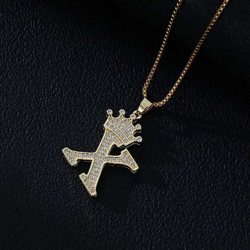 Fashion High-End Crown Letter Necklace Women'S Zircon Pendant Niche Stainless Steel Hip-Hop Pendant Accessories