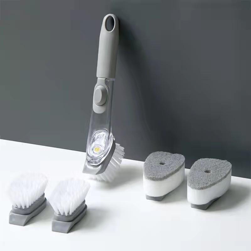 Automatic Liquid Dispensing Dishwashing Brush with Long Handle - Non-Stick Oil Cleaning for Kitchen