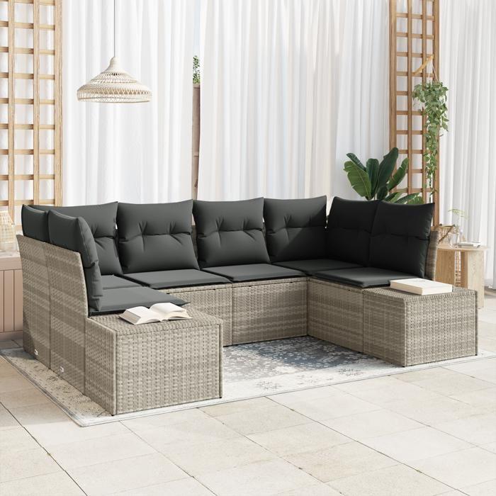 VidaXL Ensemble de Canapés de Jardin de 6 Pièces avec Coussins Gris Clair Rattan PE 3347202