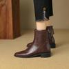 Korean version of the new square head Martin boots women's rubber sole large size leather boots with comfortable rear zipper autumn and winte