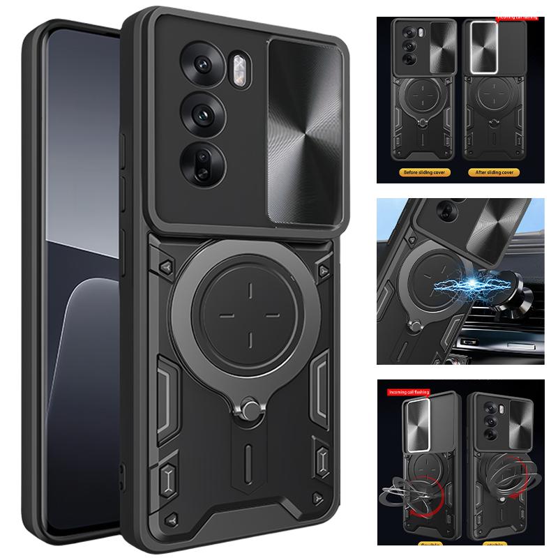 For Oppo Reno12pro 5G Case Car Magnetic Ring Holder Armor Phone Case for Oppo Reno12 Reno 12 Pro 5G Slide Camera Lens Back Cover