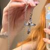New Fashion Trendy Crystal Pink Zircon Cross Pendant Necklace for Women Girl Crystal Chain Necklace The Spice Girl Party Jewelry