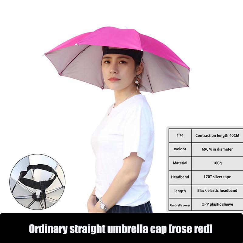 

1 шт. Головной убор от дождя Шапка-зонт для головы с эластичной лентой Водонепроницаемая солнцезащитная шляпа-зонт для кемпинга, пеших прогулок 69CM