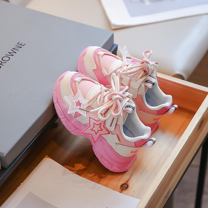 Girls Sneakers Pink Stars Cute Children Fashion Sport Shoes Non-slip Kids Versatile Soft Princess Shoes Drop Shipping Boys Shoes