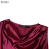 ZANZEA Women Elegant Pile Collar Casual Sleeveless A-line Satin Dress