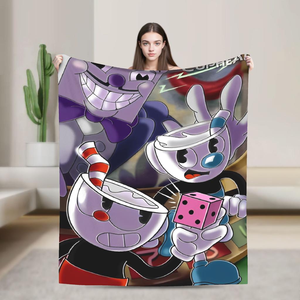CUPHEAD Devil Blankets Coral Fleece Plush Winter Mugman Breathable Lightweight Thin Throw Blankets for Home Car Plush Thin Quilt