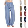 Womens Plus Size Loose Cotton Linen Blend Casual Trousers Mid-Waist Wide Leg Pant Office Daily Wear