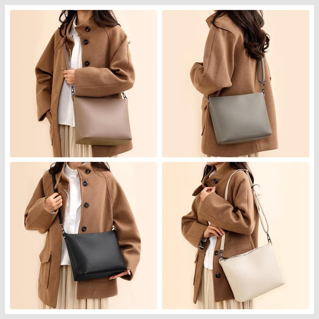MFFOR Women's Genuine Leather Shoulder Bag, Crossbody Bag, Large Capacity, Soft, Lightweight, ShoulderCrossbody Bag, Casual, Commuting, Simple,