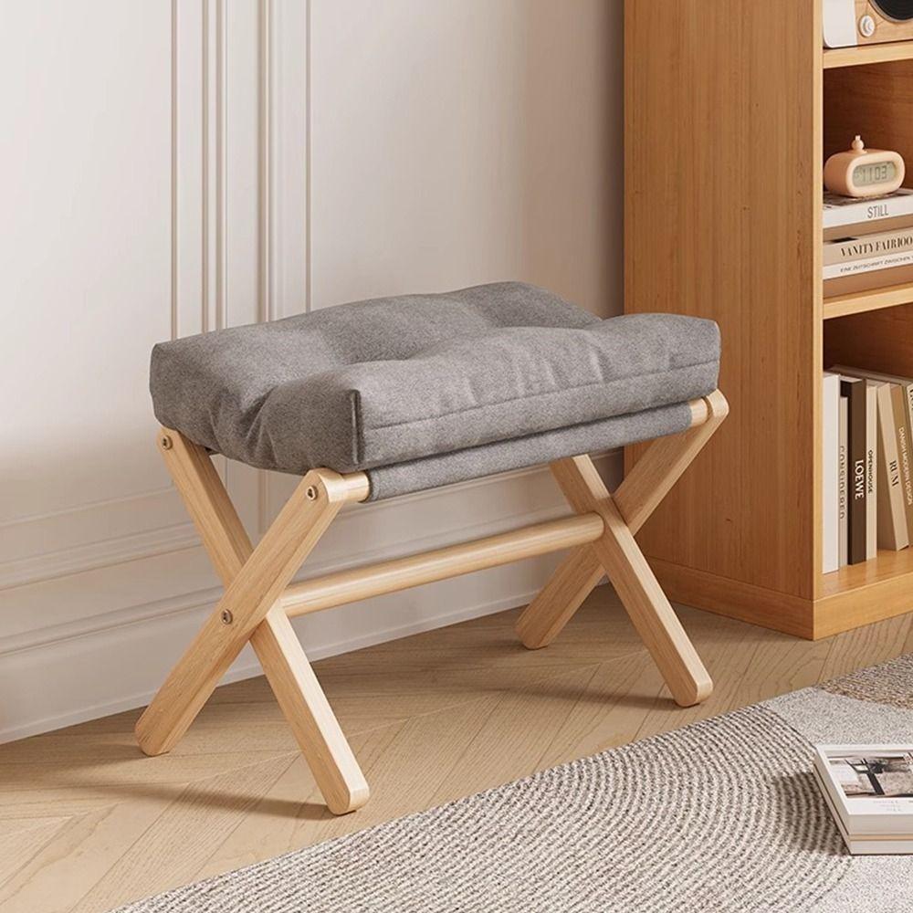Solid Wood Velvet Footstool Soft Velvet Sofa Ottoman Multifunctional Soft Footrest Household