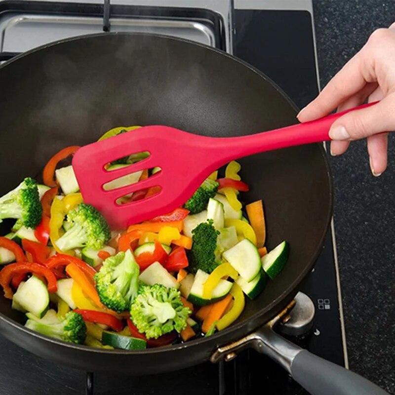 10 Pcs Non-stick Silicone Utensils Set Turner Tongs Spatula Soup Spoon Shovel Oil Brush Cooking Tools Set Kitchen Gadgets Items