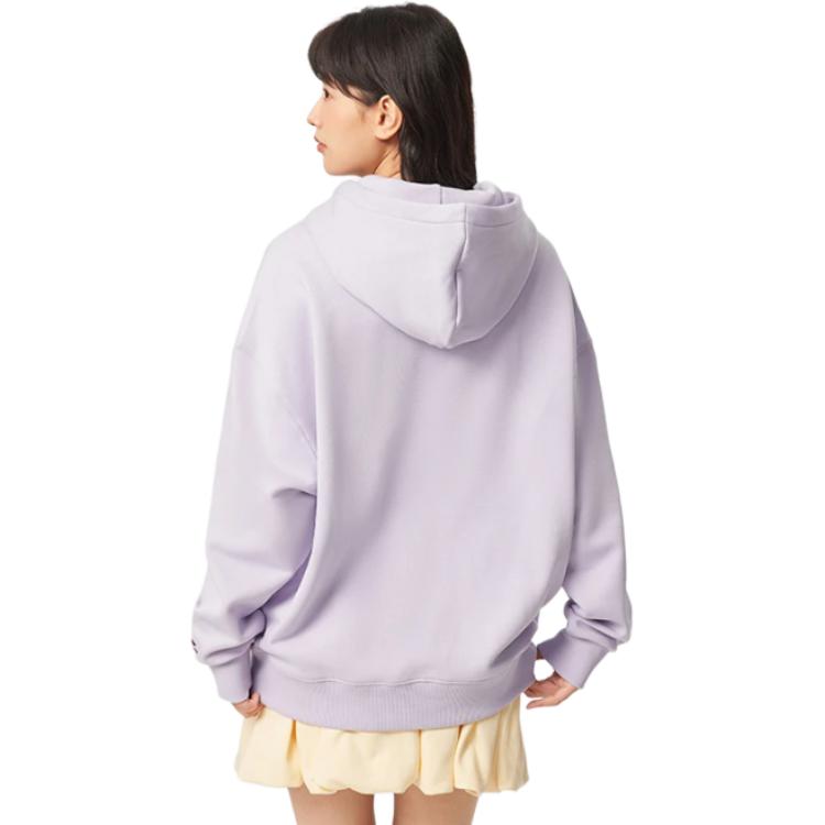 Li Ning Sports Lifestyle Series Simple Fleece Versatile Cartoon Animal Letter Print Drop Shoulder Loose Hoodie Women Hoodies Sea-Salt-Purple AWDVC78-3