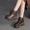 Johnature Retro Thick Sole Wedges Short Boots Genuine Leather Women's Height-increasing Shoes