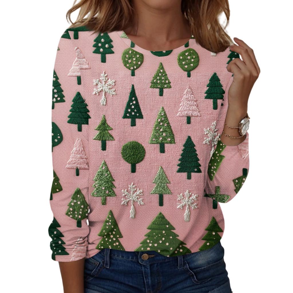 Women's Fashion Casual H Printed V-Neck Long Sleeve Decorative Button T-Shirt Tops