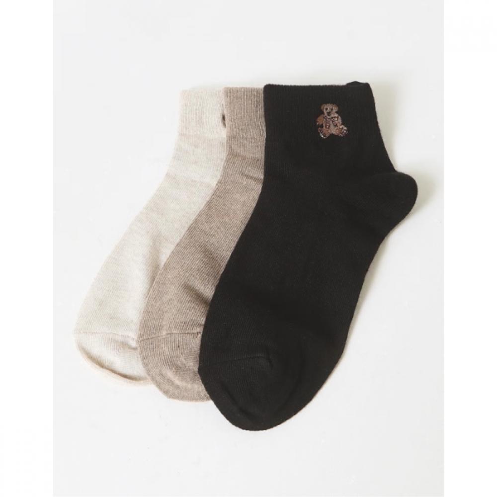 Daks Women Mid Length Cotton Blend Daks Bear Embroidery Decor Mid Crew 3 Pack Db