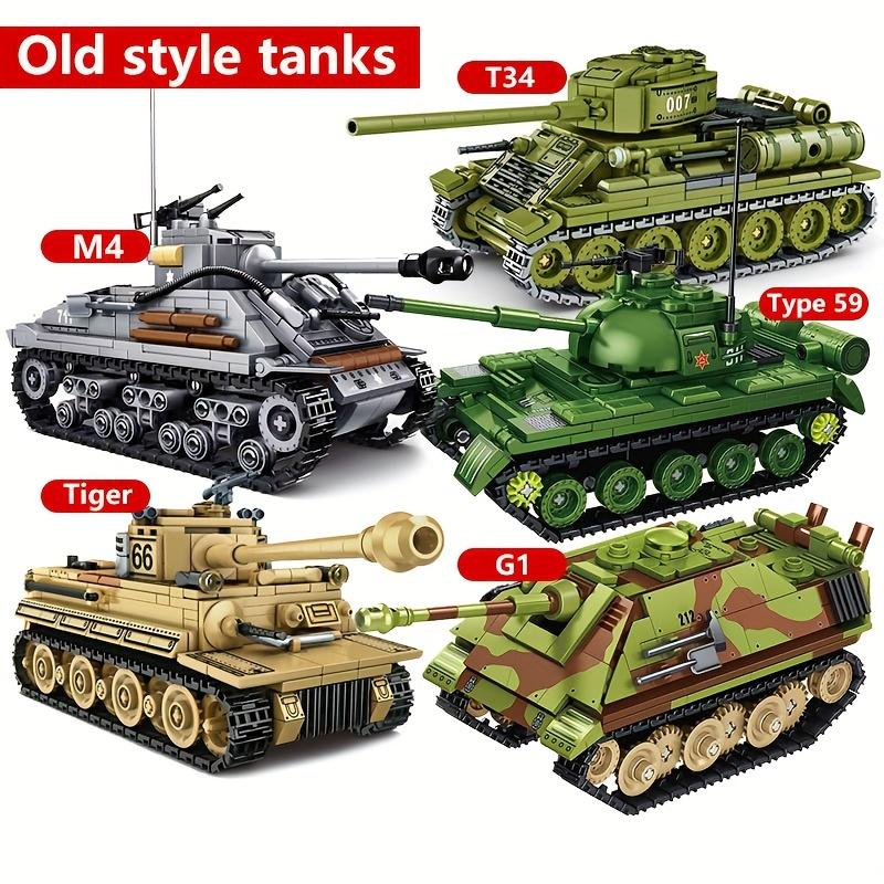 Retro Tank Building Blocks, Classic Armoured Vehicle T34 Tiger M4 Tank Toys, Assembly Set, Halloween Christmas Gift