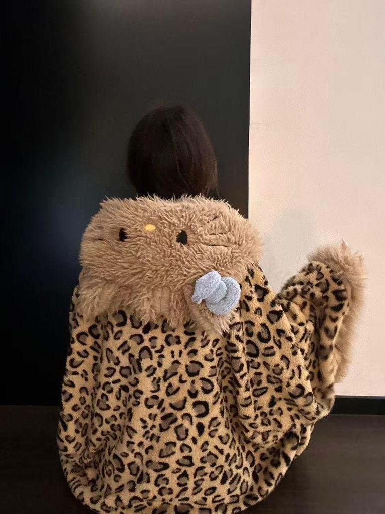 Unisex Uroczy Szlafrok i Piżama z Pluszu Szopa - Jesień/Zima Koralowy Polar