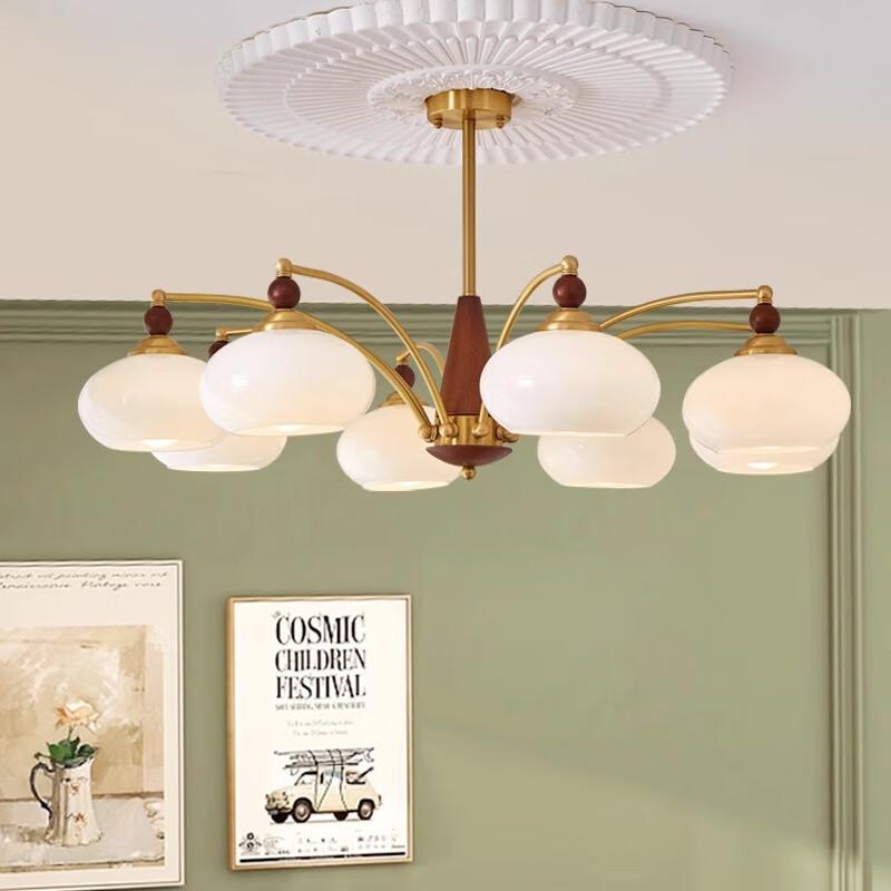 Vintage Persimmon Cream White Glass 8-Light Pendant Lamp