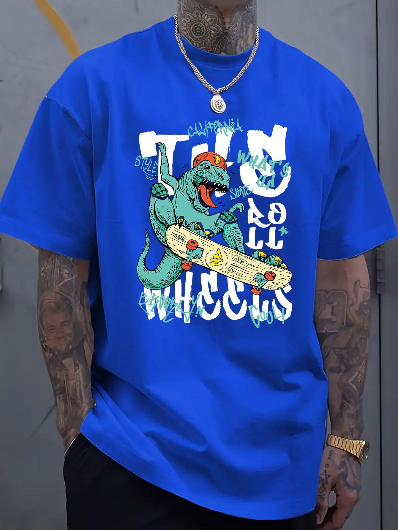 

Забавная графическая футболка с динозавром на скейтборде, с коротким рукавом, из роскошного хлопка, летняя, нейтральная, мужская и женская, повседневная, свободного кроя, модная 4XL