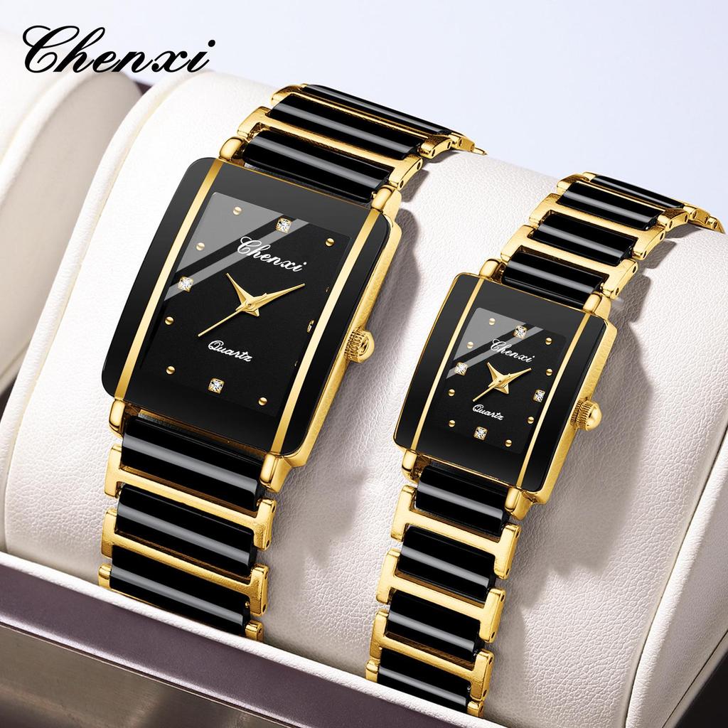 CHENXI Morning Light Ceramic Couple's Quartz Watch - Fashionable Square Design