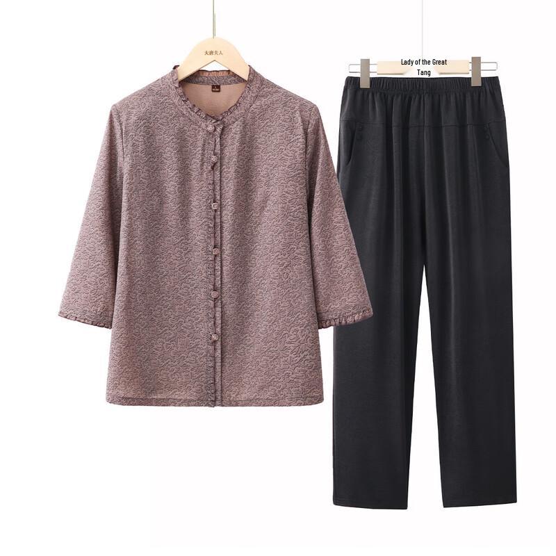 Women s Middle-Aged Stand Collar Shirt Set 2XL