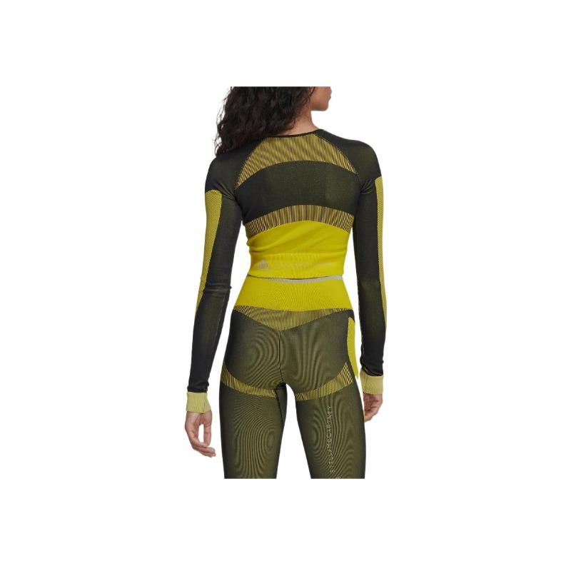 adidas Von Stella McCartney Truestrength Nahtloses Langarm Crop Top Schwarz Gelb Damen HN2882