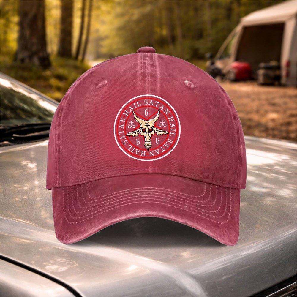 Satanic Pentagram Vintage Washed Baseball Cap Adjustable Hat for Festivals Weddings Cycling Camping Golf Travel