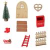 Dollhouse Christmas Scene Miniature Ornaments: Wooden Doorway, Figurines, Tree Model, Small Accessories