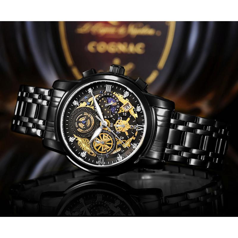 WWOOR Skeleton Watch Trendy Business Men's Watches Waterproof Fashion Quartz Men's Watches