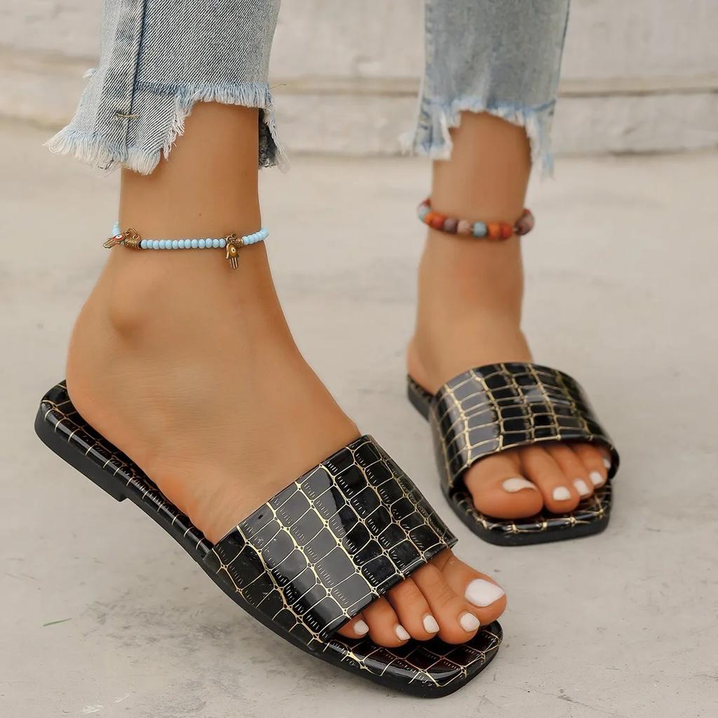 2024 New Slippers Leather Women Sandales Open Toe Flat Casual Slide Summer Outdoor 36-43
