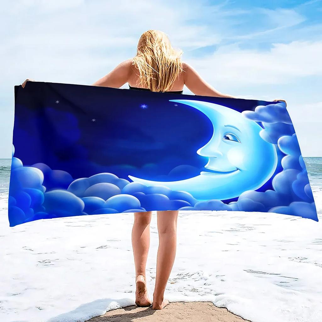 Moon Print Sand Free Beach Towel Absorbent Bath Towel Large Hand Towels Pool Multipurpose Lightweight Thin Quick Dry Pool Towel