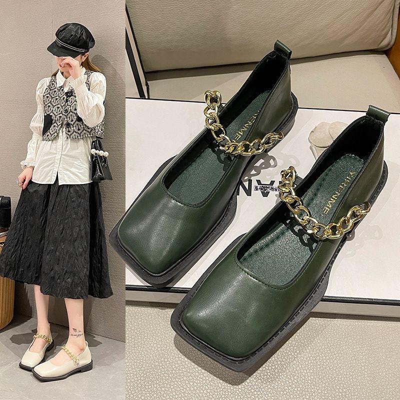 Wind is not tired loafers metal chain casual French design feet soft sole Mary Jane small leather shoes