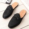 Fashion New Men's Black Bow Tie Half Slippers Shoes Male Casual Pu Leather Mules Moccasins Breathable Loafers Zapatos Hombre