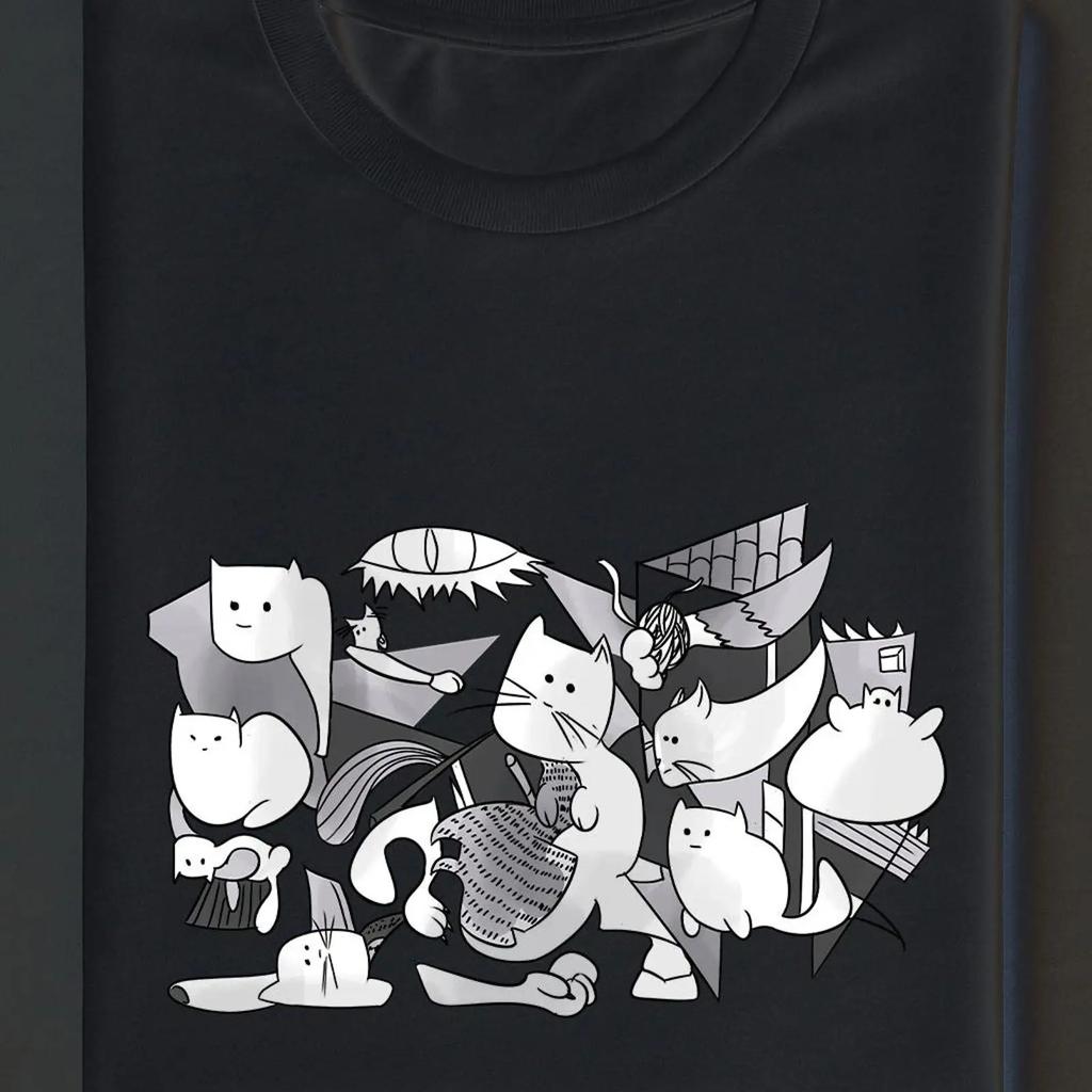 Picasso Inspired Cubist Cat Guernica T Shirt Funny Art for Lovers vintage Washed Breathable streetwear Versatile