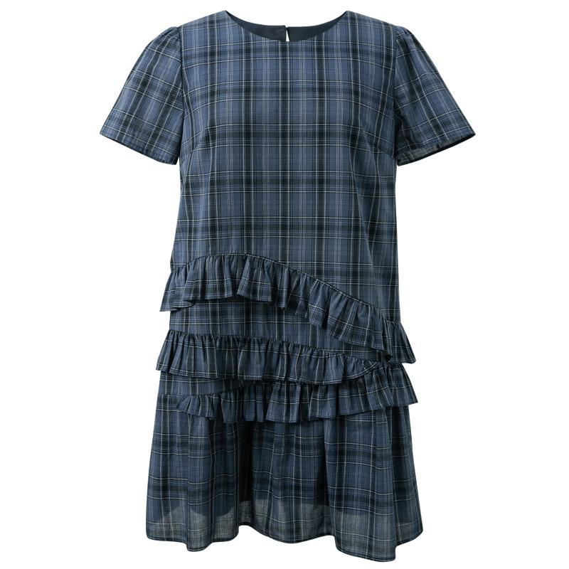 Sancai Women s 100% Cotton Plaid Mid-length Dress XL