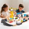 Wooden Train Toy Set with Tower Crane for Kids - Educational Assembly Playset