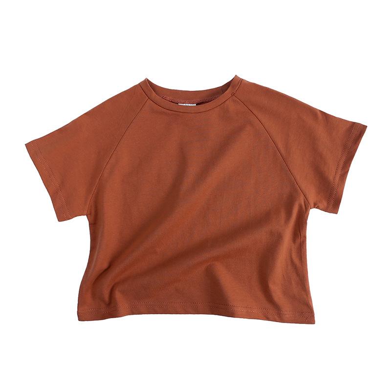 Children's Clothing Short Sleeved T-shirt Summer Children's Solid Color Bat Sleeve T-shirt Boys and Girls Round Neck Loose Top