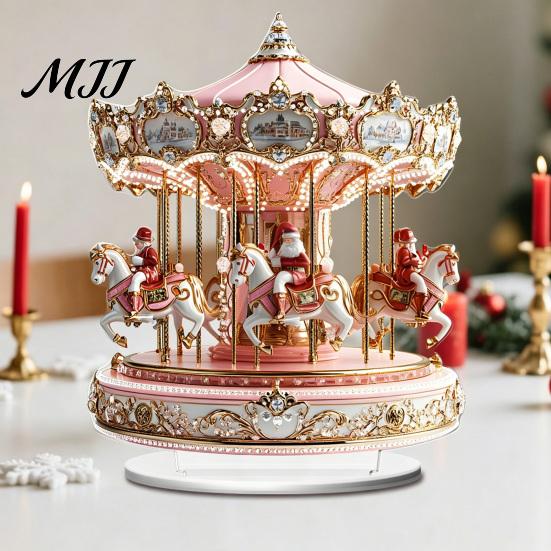 Ferris Wheel Display 2D Acrylic Christmas Tabletop Decoration, Festive Village Scene Ornament Playground Theme with Snowman & Trees, Holiday