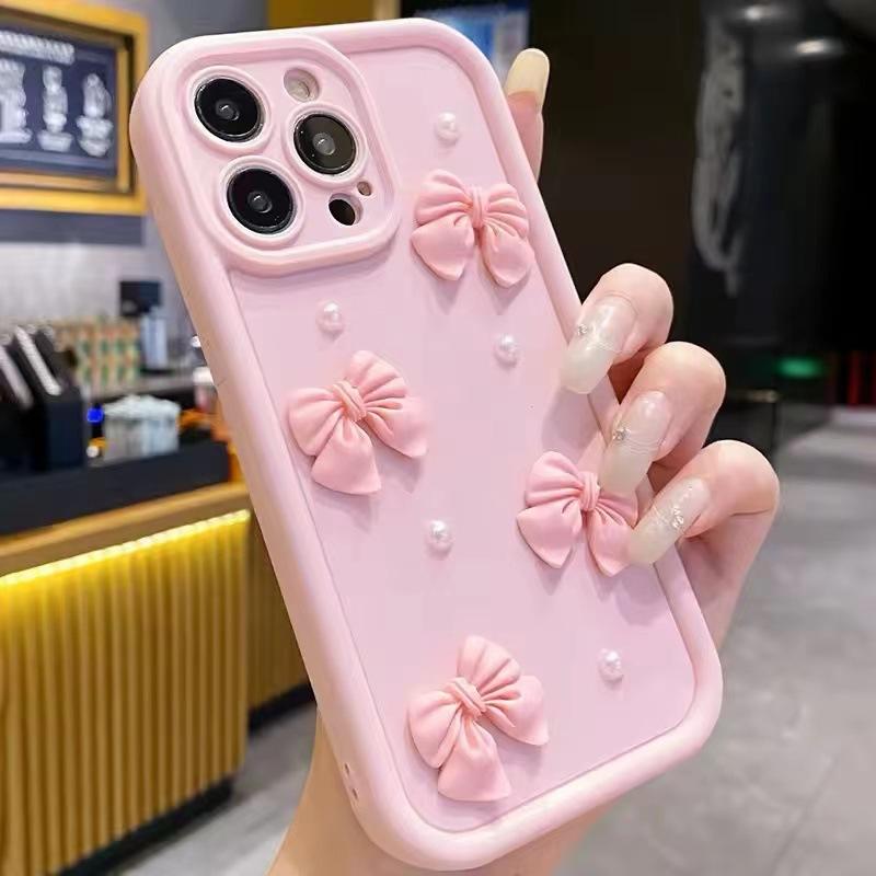 Applicable to iPhone17 matte mobile phone case female pearl bow Apple 16Promax protective case 1514 new model
