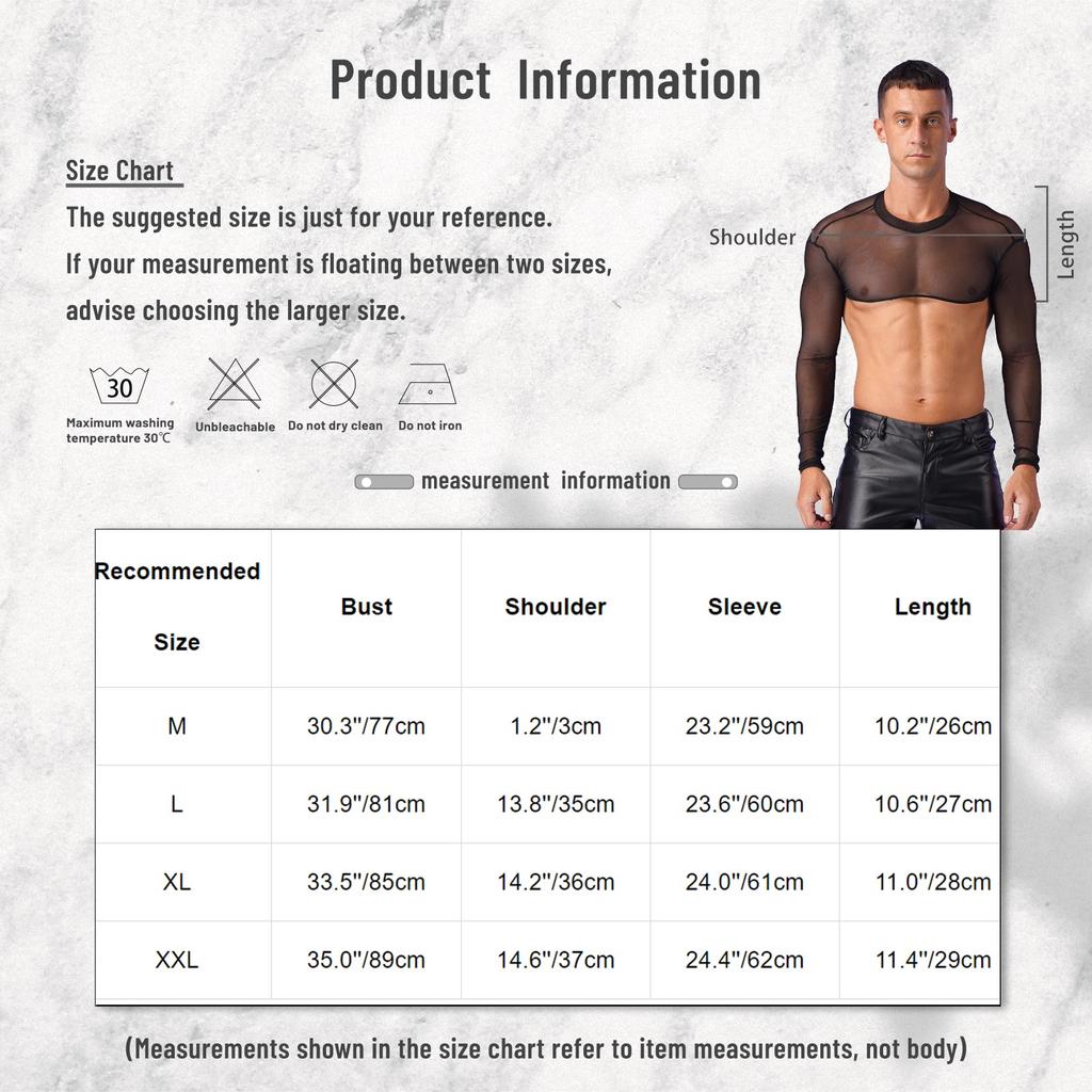 Mens See-Through Sheer Mesh Half Tank Tops Shirts Long Sleeve Body Chest Harness Crop Top Sexy Tanks Arm Sleeves Shrug Clubwear