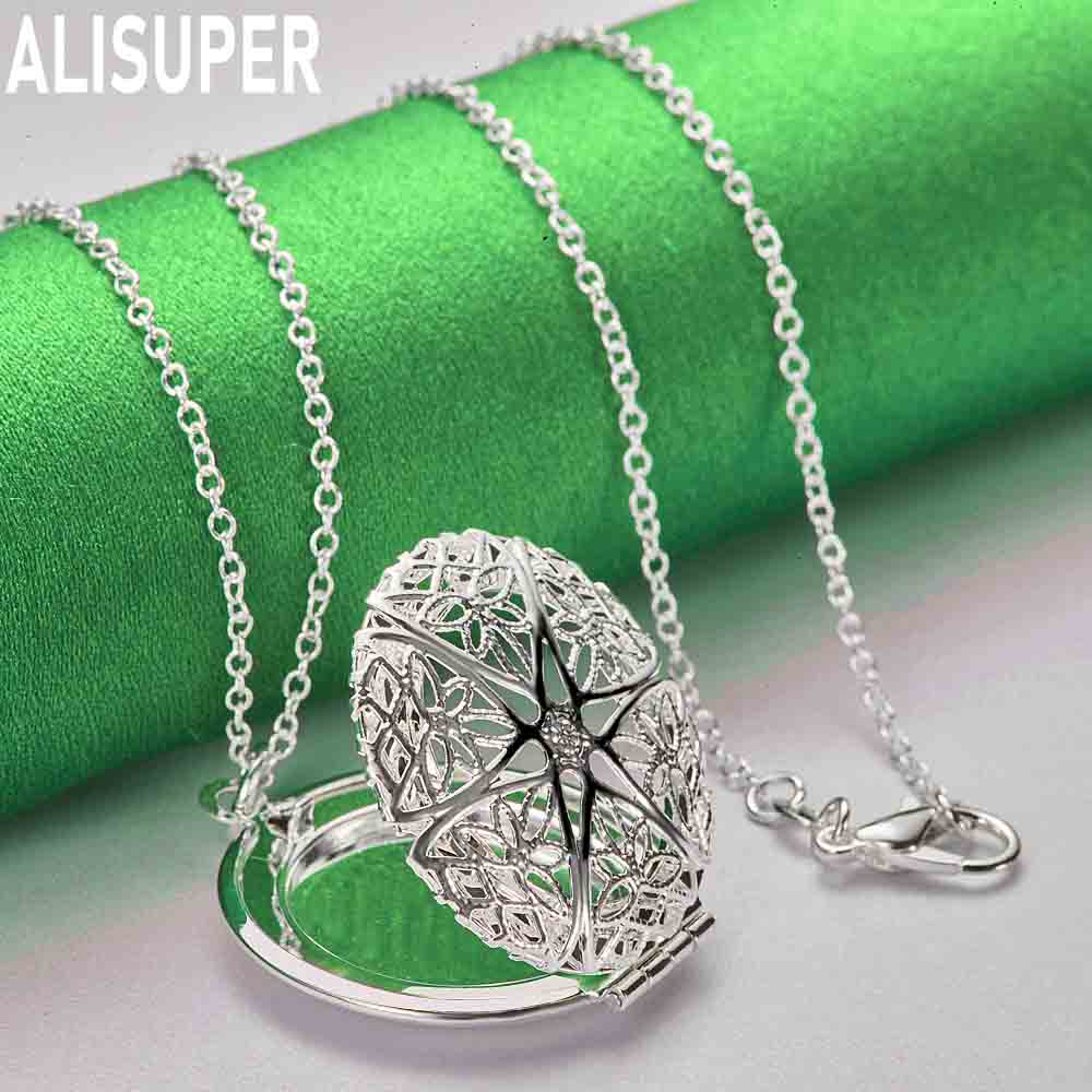 925 Sterling Silber Runde Hohl Anhänger Halskette Mode Hochzeit Schmuck